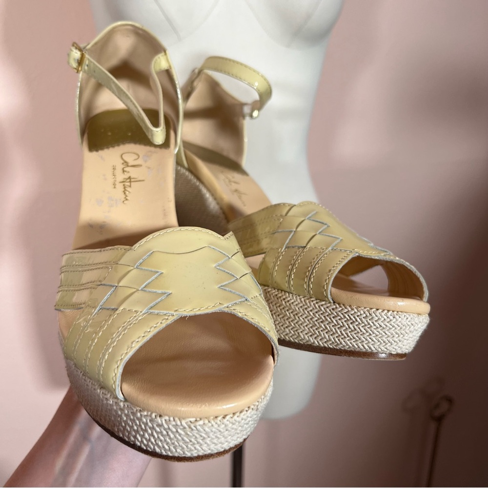 Cole Haan Classic Mobwife Cream leather Espadrilles wedge Heel Sandals shoe 9.5 - Picture 5 of 17